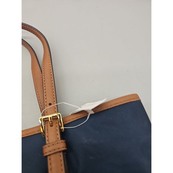 New MICHAEL KORS Jet Set Nylon Navy Blue Tote Bag Purse Leather Gold MK Logo - Picture 6 of 8
